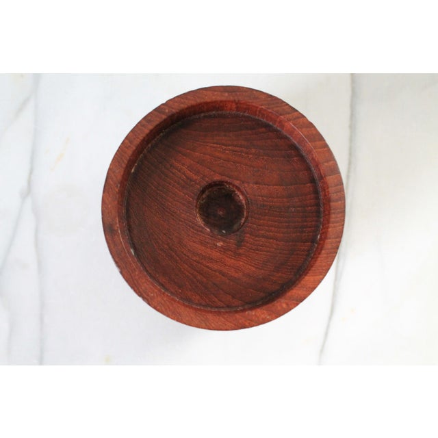 Brown Vintage Kalmar Teak Wood Glass Hurricane Candleholder For Sale - Image 8 of 8