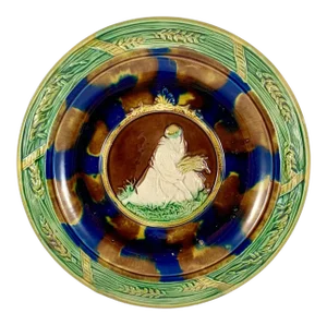 English Majolica Harvest Theme Rococo Revival Bread Tray or Wall Plaque