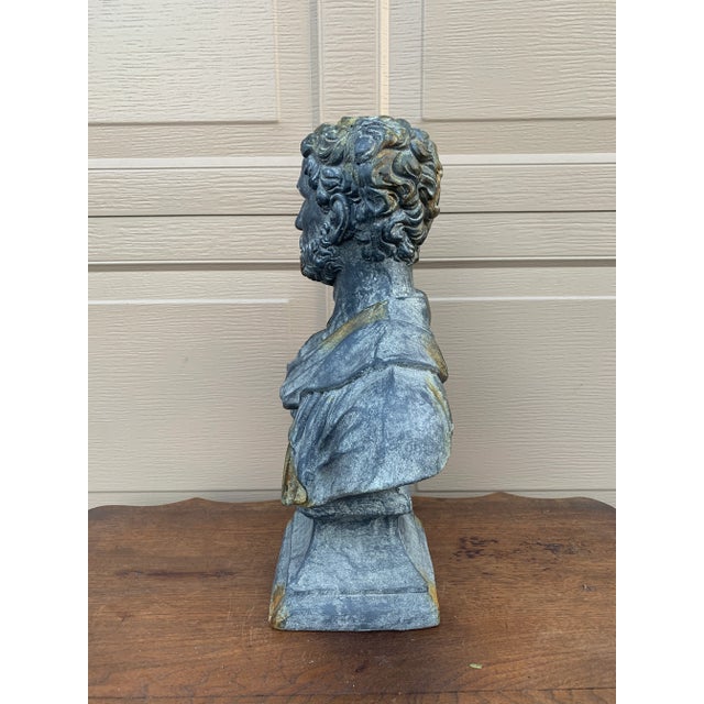 Vintage Classical Plaster Male Bust Sculpture of Roman Emperor Antoninus Pius For Sale - Image 9 of 9