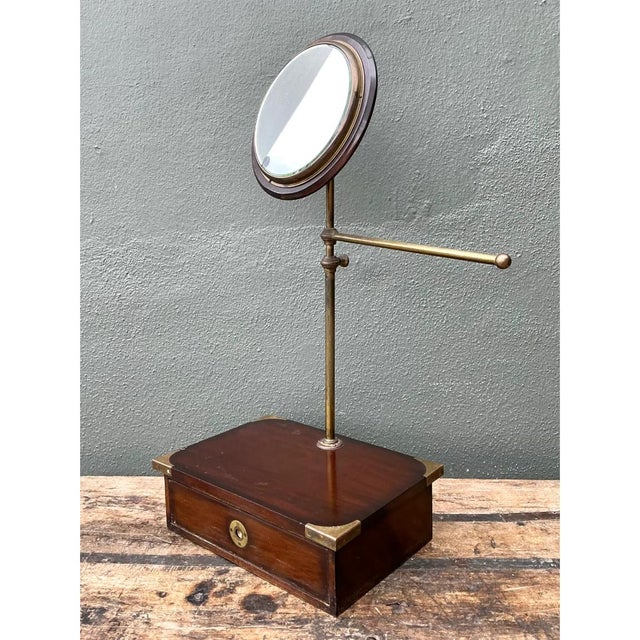 Vintage Brass and Wood Campaign Vanity Mirror For Sale - Image 4 of 12