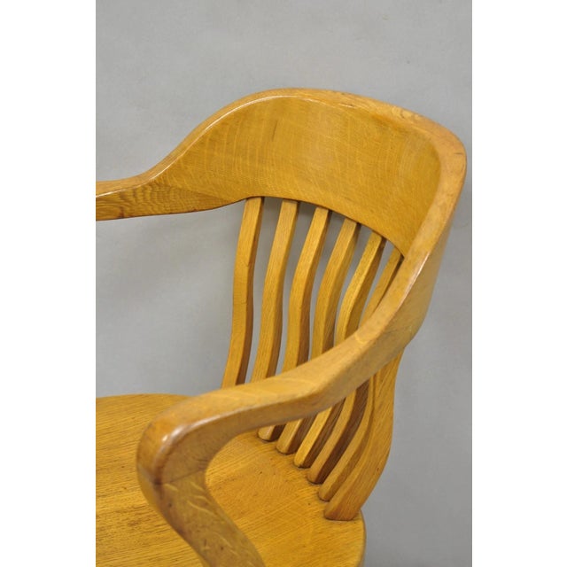 Early 20th Century Traditional Antique Solid Golden Oak Wood Office Library Bankers Arm Chair For Sale - Image 11 of 16