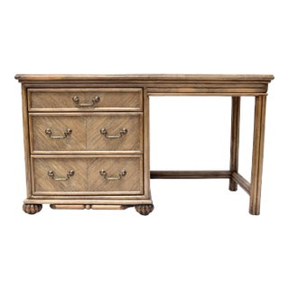 Vintage Chevron Pencil Reed Writing Desk With Brass Hardware, Usa For Sale