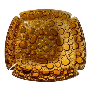 1970s Libbey Pebble Beach Glass Ashtray in Amber For Sale