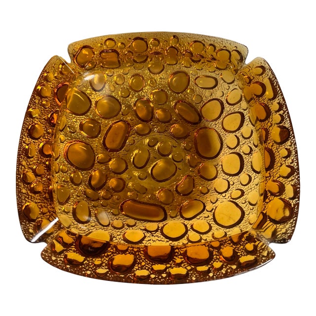 1970s Libbey Pebble Beach Glass Ashtray in Amber For Sale