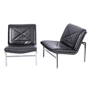 Aluline Chairs in Black Leather and Steel by Andre Vandenbeuck for Strässle, 1960s, Set of 2 For Sale