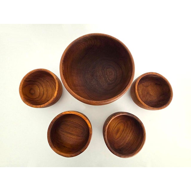 1970s Hand Turned Teak Wood Set of Bowls, 5 Pieces For Sale - Image 10 of 11