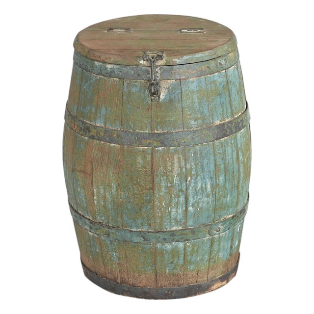Vintage Indian Painted Barrel With Lid Added For Sale