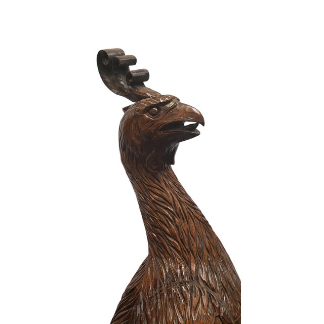 Monumental Hand-Carved Tropical Hardwood Phoenix Sculpture, 80″ High For Sale - Image 4 of 14
