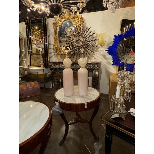 Pair of Modern Pink and Gold Murano Glass Lamps For Sale In Dallas - Image 6 of 6