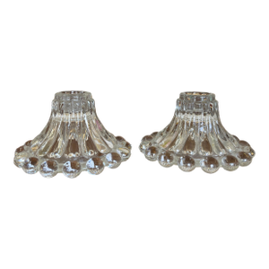 Vintage Pressed Glass Candle Holders With Hobnail Edge, Set of Two