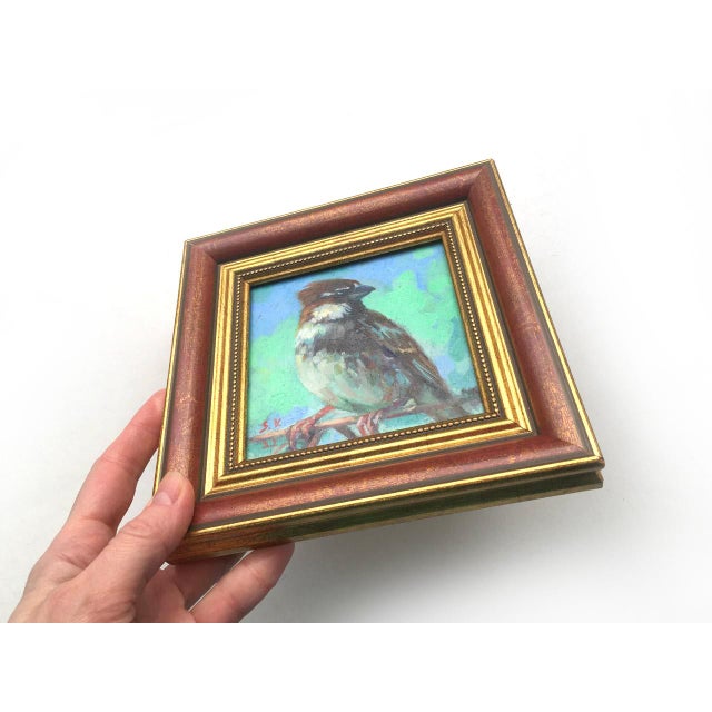 Framed Sparrow Bird Original Painting Vintage Style by Valeriya Serova For Sale - Image 14 of 15