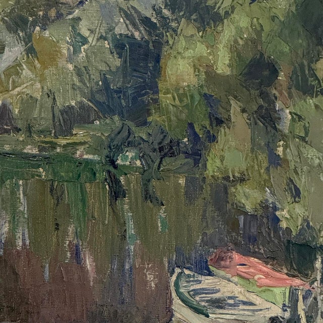 Antique Belgian Impressionist Oil Painting on Canvas by Albert Chavepeyer (1899-1986) 'River Landscape' For Sale - Image 10 of 16