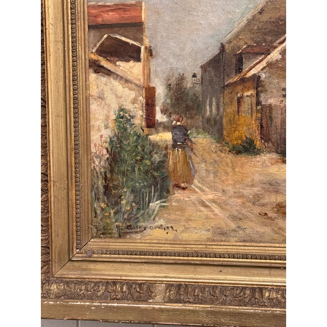 19th Century 19th Century French Oil on Canvas Barn and Village For Sale - Image 5 of 14