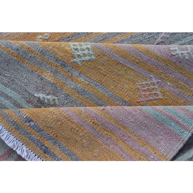 Vintage Turkish Kilim Runner With Blue, Orange, and Soft Lavender Stripes For Sale - Image 10 of 11