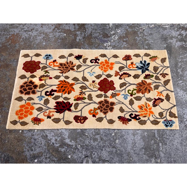 Red 3ft 2in X 5ft 9in Tibetan Refugee Darjeeling Area Rug For Sale - Image 8 of 12