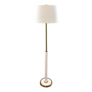 Modern Brass and White Leather Floor Lamp For Sale
