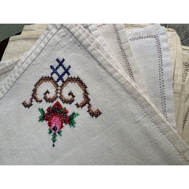 Mid 19th Century Antique Mid-19th Century Hand-Embroidered Trousseau Tablecloth & 12 Napkins — French Linen For Sale - Image 5 of 10