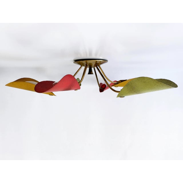 Mid-Century Modern Perforated Metal and Brass Ceiling Lamp by Mathieu Matégot, 1950s For Sale - Image 9 of 18