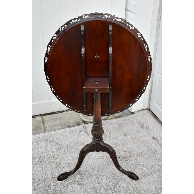 1940s Mahogany Tilt Top Table Vintage Chippendale Pie Crust Edge Pedestal 3 Leg For Sale - Image 5 of 13