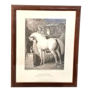 Mid 19th Century Rare Engraving of an Alfred De Dreux Painting "The Meeting" by Alphonse Martinet Famed Engaver