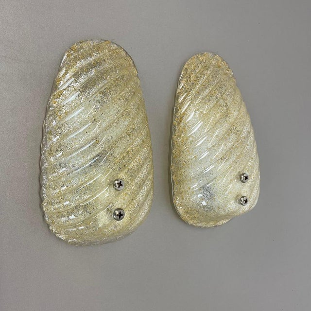 Murano Gold Flake Ice Glass Wall Sconces, Germany, 1980s, Set of 2 For Sale - Image 18 of 18