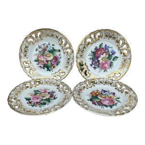 French Reticulated Porcelain Dessert Plates , Circa 1880-Set of 4