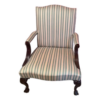 Vintage Queen Anne Upholstered Armchair For Sale