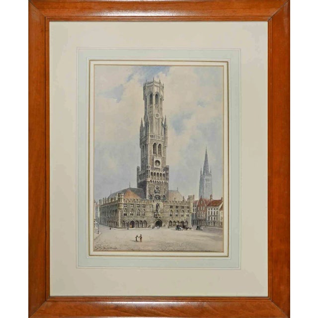 Albert Henry Findley, View of Belfry Bruges, Watercolor, Early 20th-Century For Sale