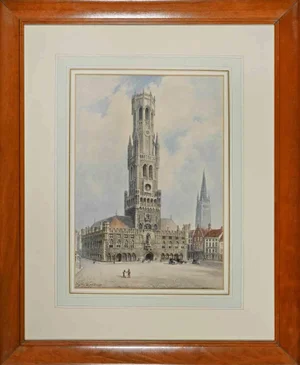 Albert Henry Findley, View of Belfry Bruges, Watercolor, Early 20th-Century