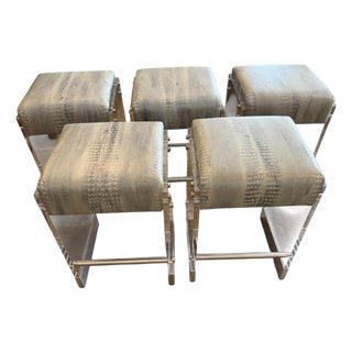 Discontinued Vanguard Furniture "Thayer" Acrylic & Faux Python Stools - Set of 5 For Sale