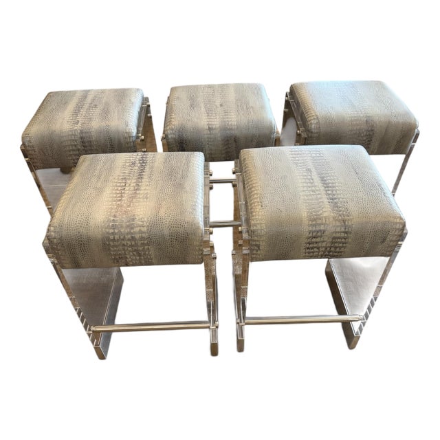 Discontinued Vanguard Furniture "Thayer" Acrylic & Faux Python Stools - Set of 5 For Sale