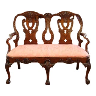 1980s ​Mahogany George II Style Settee Loveseat For Sale