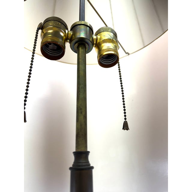 Early Mid Century Brass & Wood Floor Lamp With Marble Table, Double Socket, Circa 1930s–1940s For Sale - Image 9 of 10