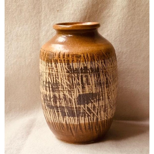 Vintage Studio Pottery Stoneware Vase, Sgraffito, Earthy Glaze For Sale - Image 15 of 18