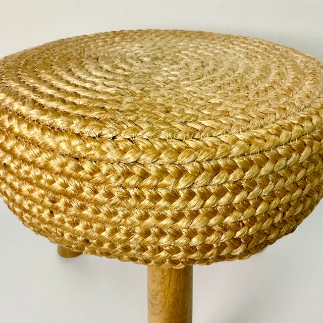 Mid-Century Boho Chic Coastal Hollywood Regency Woven Jute 3-Leg Low Stool. For Sale - Image 11 of 11