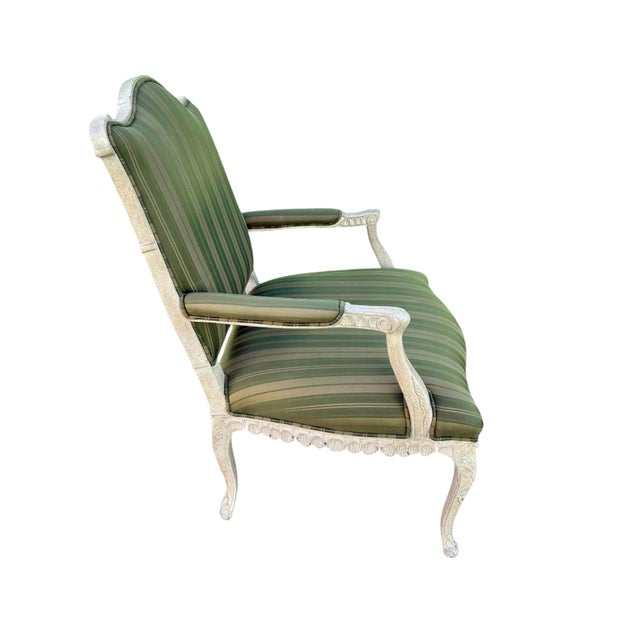 Late 20th Century Louis XVI Style Carved Wood Bergère Chair For Sale - Image 4 of 11