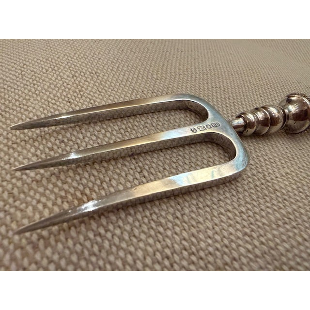 Metal Antique Exquisite English Horn Handled Sterling Silver Toast Fork - Heavy and Hallmarked For Sale - Image 7 of 12