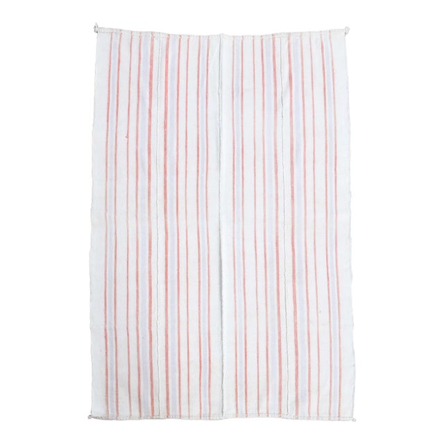 1970s Vintage Handmade Wool Cotton White Runner Rug For Sale