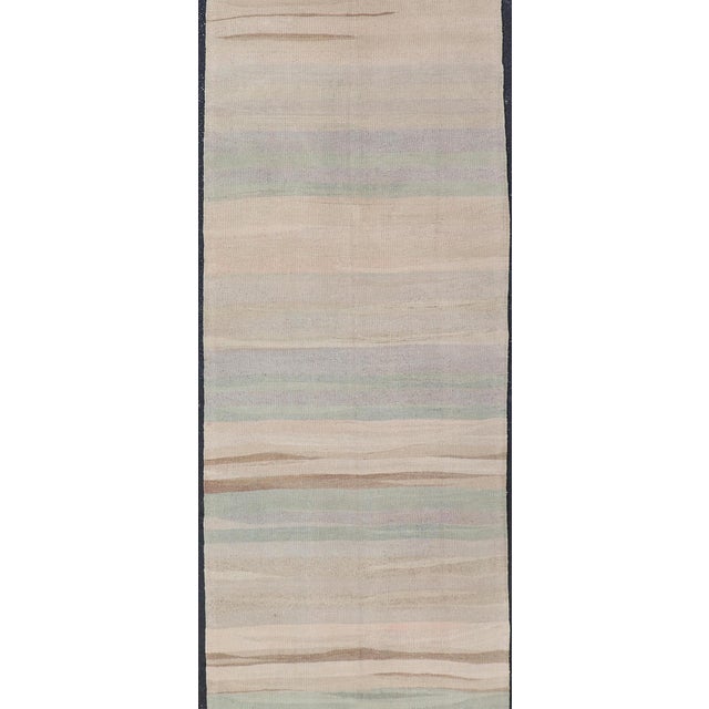 Subtle Horizontal Stripe Design Turkish Vintage Kilim Runner in Soft Pastels For Sale - Image 10 of 12