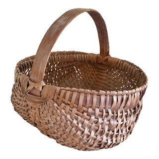 Late 19th-Century American Oak Splint Gathering Basket For Sale