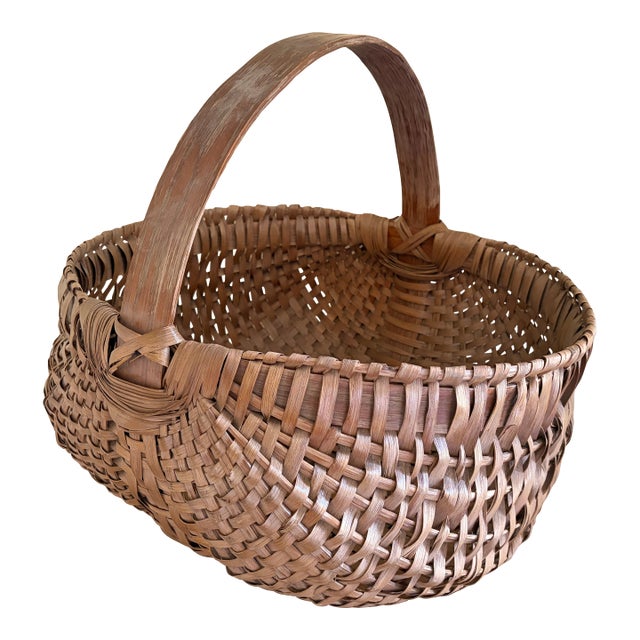 Late 19th-Century American Oak Splint Gathering Basket For Sale