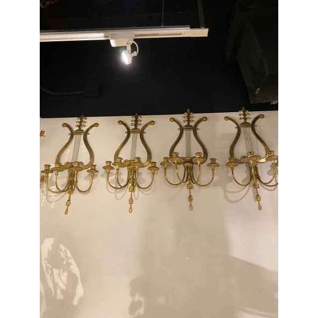 Bronze 1920s Lyre Design Gilt Bronze 4 Lights Sconces - Pair For Sale - Image 8 of 10