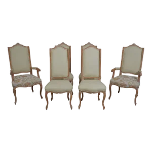 Set of 6 French Louis XV Style Leather Dining Room Chairs