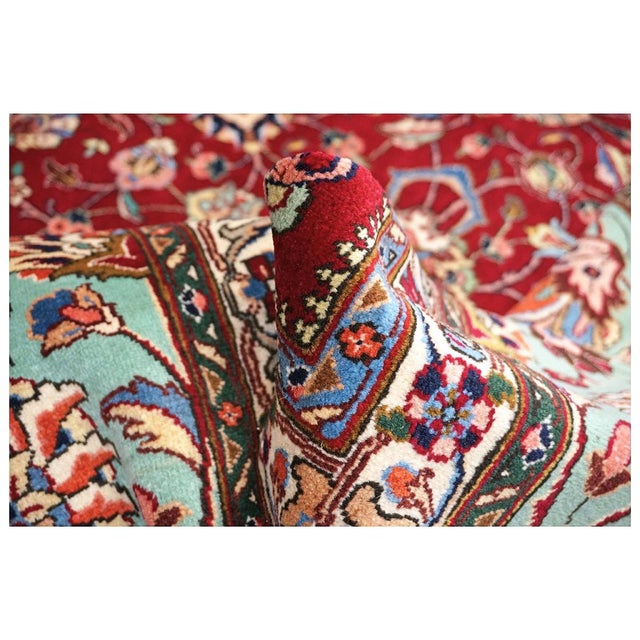 Red Antique Persian Tabriz Pahlavi Wool 12x16 Red, Teal, & Ivory Handmade Area Rug #9902164 For Sale - Image 8 of 8