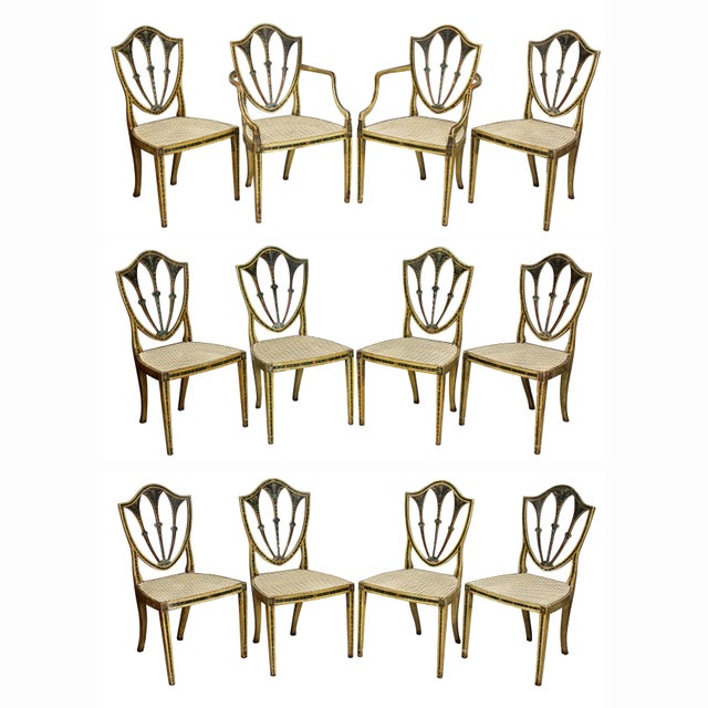 Late 18th Century Twelve George III Painted Shield Back Dining Chairs - Set of 12 For Sale - Image 13 of 13