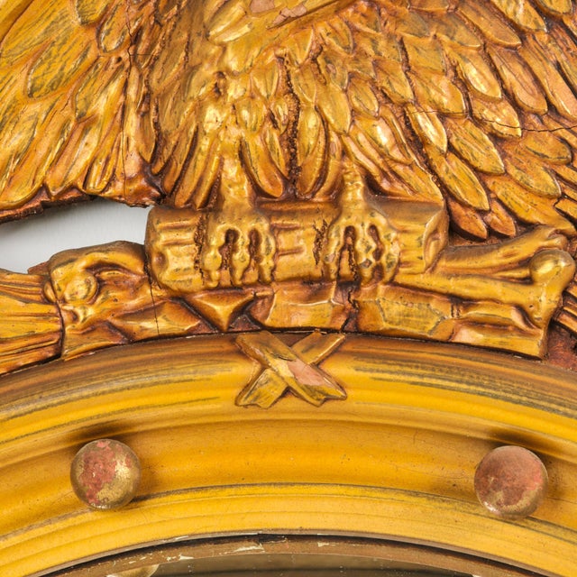 Large Antique Federal Eagle Convex Mirror Giltwood Bullseye Butler Mirror Circa 1920s For Sale In Rochester - Image 6 of 16