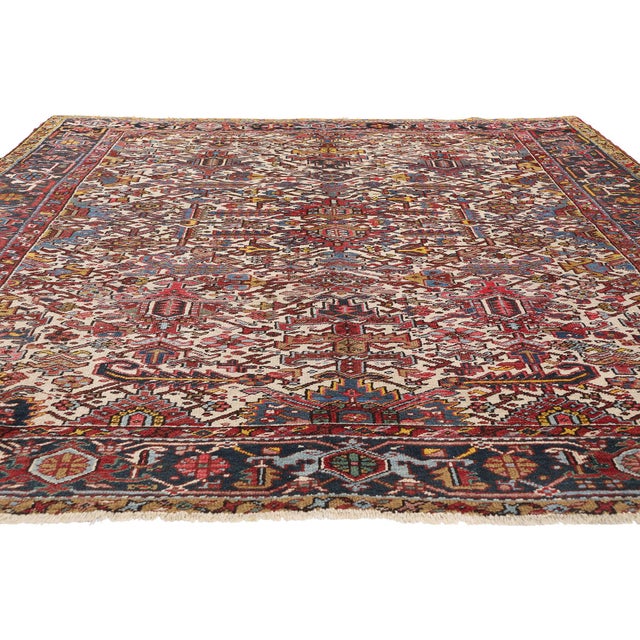 Mid-Century Modern Antique Ivory Persian Dragon Heriz Rug - 08'03 X 10'06 For Sale - Image 3 of 9