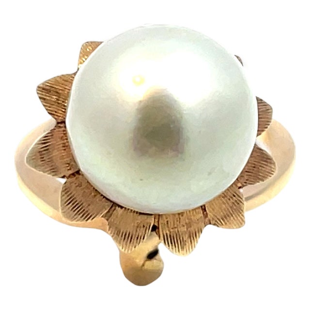 Gia Certified South Sea Pearl Sunflower Ring in 14k Yellow Gold For Sale