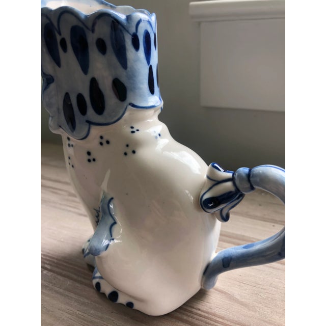 Blue Vintage Mid 20th Century Hand-Painted Russian Lion Creamer in Blue and White For Sale - Image 8 of 10