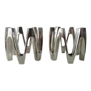 Vintage Mid-Century Modern Jens Quistgard for Dansk (France) Silver Plate Modernist Candle Holders - Pair For Sale